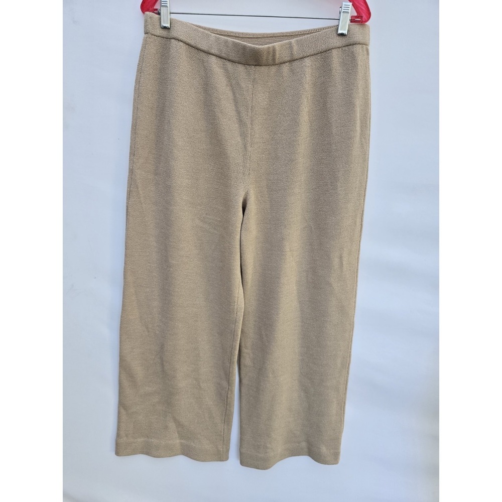 ST. JOHN Size 14 Santana Pull On Wide Leg Knit Pants Tan